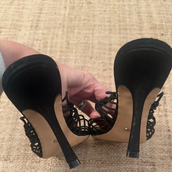 Tony Bianco Lynx Mule Strappy Black Heel 8.5 Square Toe - Picture 5 of 6